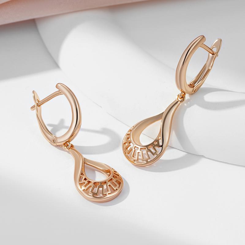 Kinel Square Cutout Long Dangle Earrings For Women Rose Gold Color Luxury Party Fine Jewelry Trendy Drop Earrings