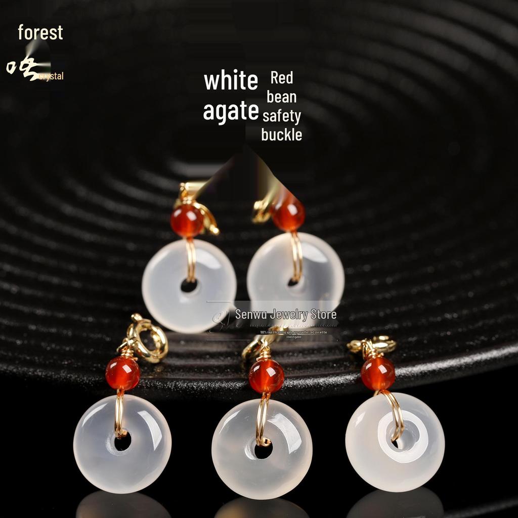 Sen Bu Natural Ice Jade & White Agate Red Bean Pendant DIY Accessory