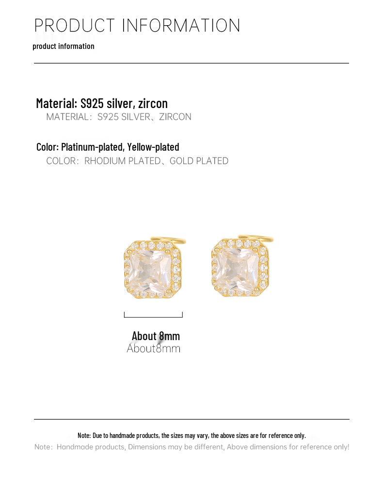 Banyan Tree S925 Silver Luxury Zircon Square Earrings - Simple, Fashion-forward Design for Women