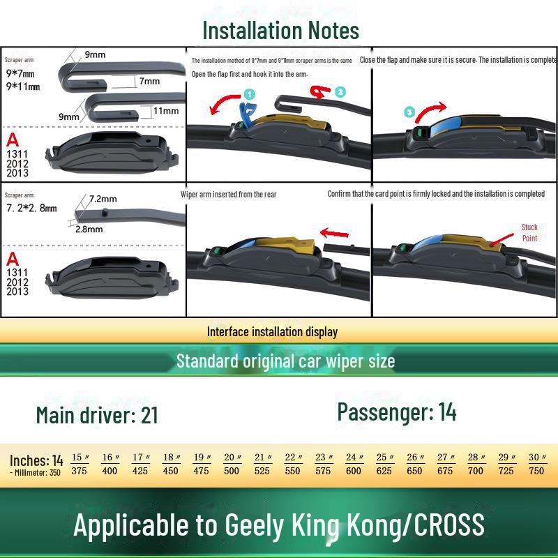 Compatible Silent Boneless Wiper Blade for Geely King Kong/CROSS/Golden Eagle CROSS