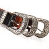 New Women's Belt, European and American Retro Carved Alloy Buckle Belt, Versatile Jeans and Clothing Double Buckle Belt