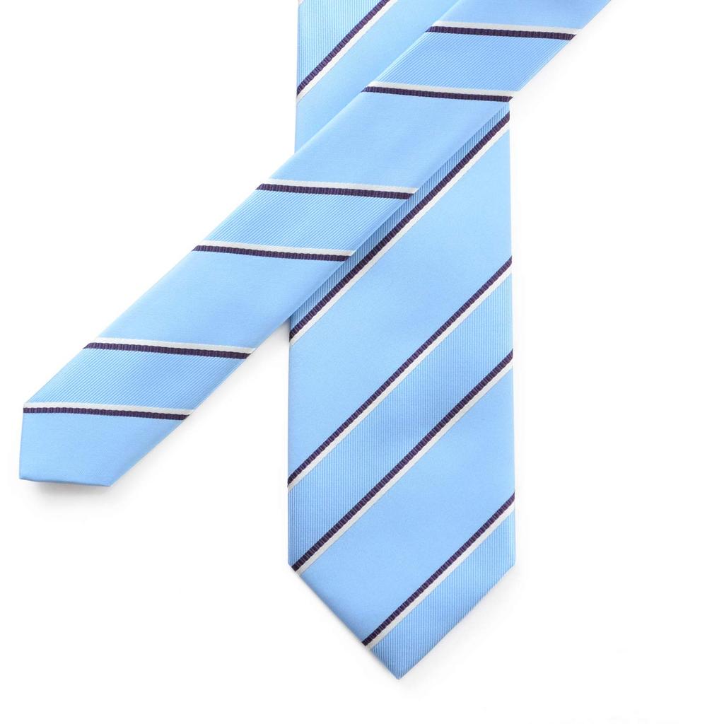 [Michiko London] Brand Necktie, Made in Japan, Silk, Jacquard Weave, Striped Pattern (Pattern B: Saxophone Blue)