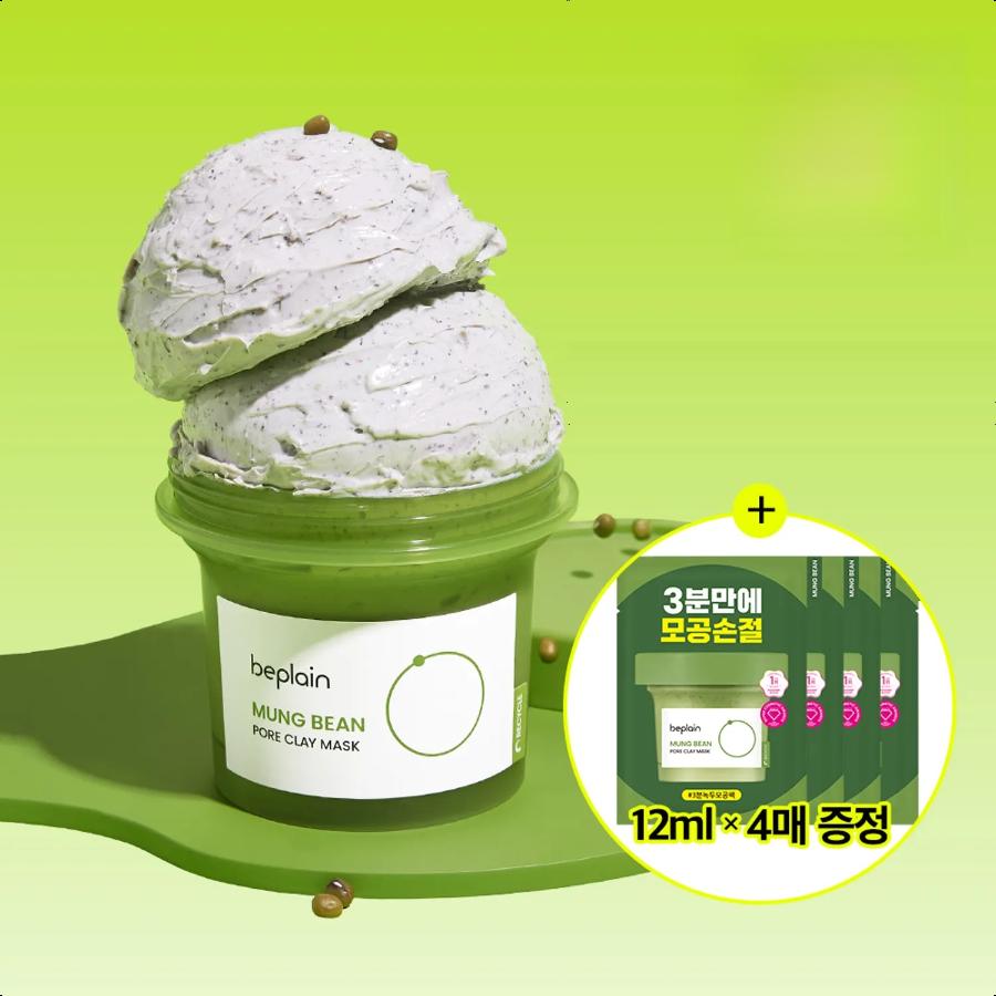 beplain Mung Bean Pore Clay Mask 200ml Set (+Silicone Brush) 120mL (+12mL *4eaSet)
