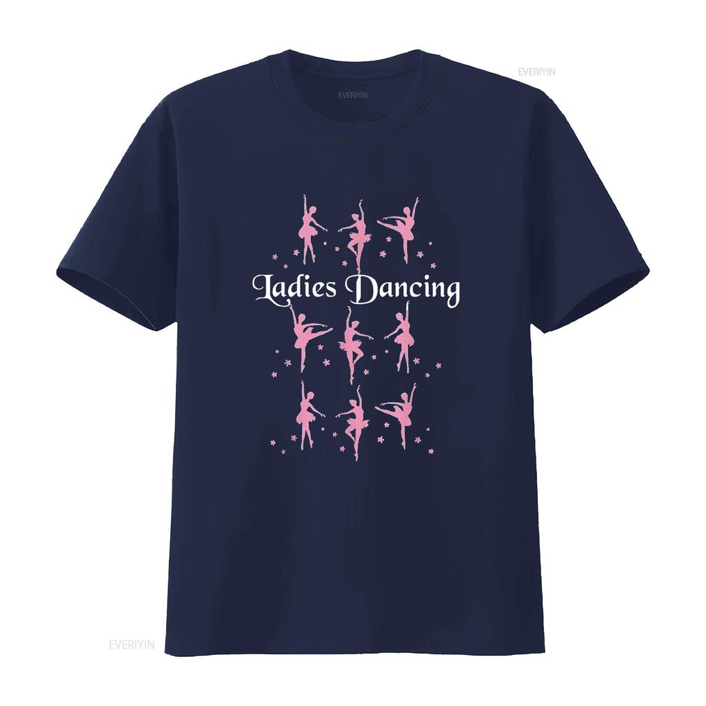 Damen Nine Ladies Dancing T-Shirt Lustig Weihnachten Schwarz Mittel Vintage Gewaschen Vielseitig Lässig Grafikdesigner Kleidung