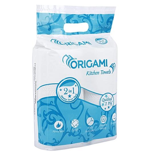 Origami Kitchen Towel 2 Ply - 2 x 1 (60 Pulls Per roll x 2) Total 120 Pulls | Home & Commercial Use