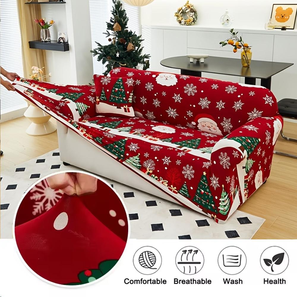 Christmas Printed Sofa Cover 1/2/3/4 Seater Stretch Fabric Couch Slipcover Elastic Sofa Protector for Living Room Xmas Decoration