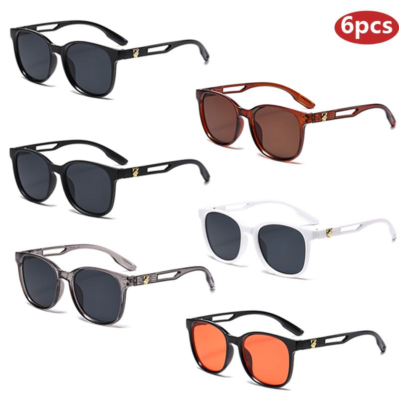 6pcs Women Luxury Sunglasses Sets Round Simple Style Sunshade UV400 Minimalist Leopard Pattern Retro Eyeglasses