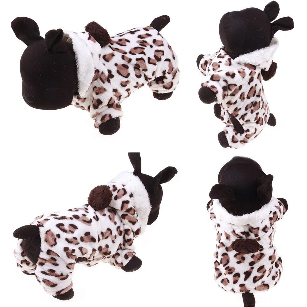 Haustier Hund Katze Plüsch Niedliche Kleidung Leopardenmuster Kostüm Nachtwäsche Warmhalten Kapuzendesign für Herbst und Winter