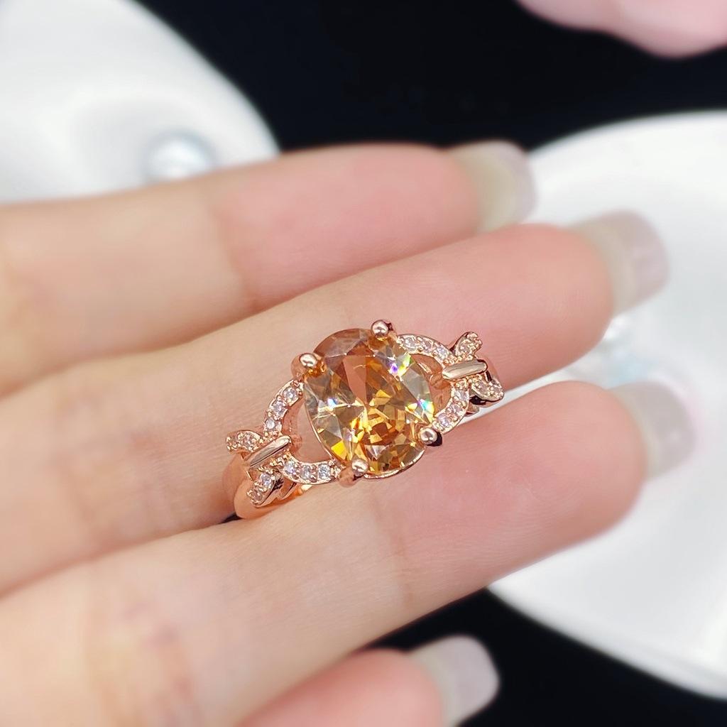 Cool Style Fashionable Champagne Gemstone Women's Fashionable Hand Accessories Light Luxury Ring