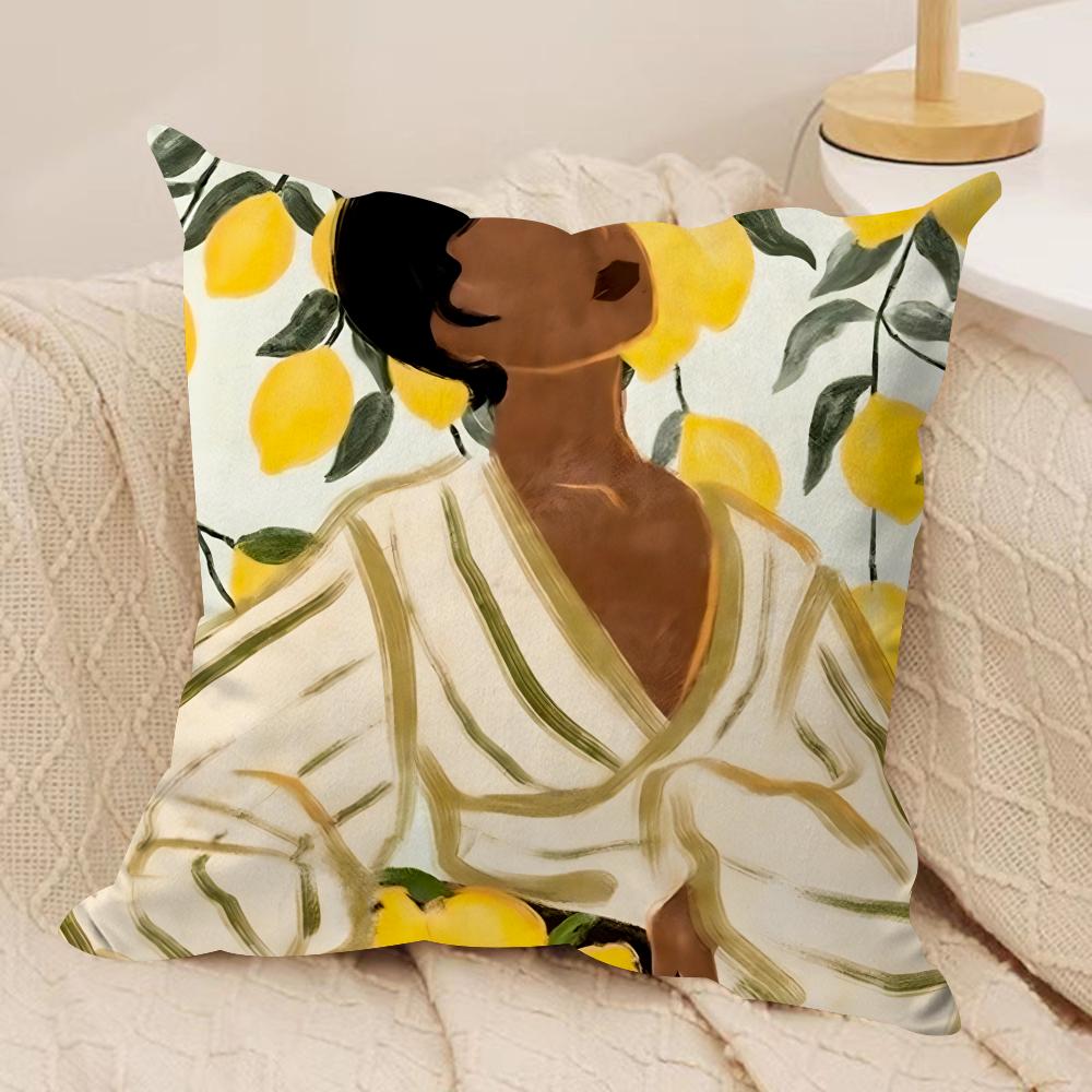 Art Abstract Illustration Cushion Cover Soft Plush Fabric Double-Sided Printed Sofa Cushion Cover for All Seasons Home DecorGift