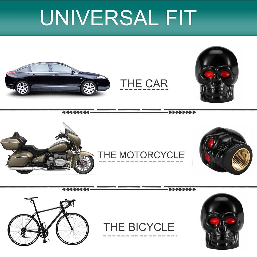 Skeleton Tire Valve Stem Caps, Skull Tire Valve Caps, 4 Skull Motorcycle Valve Stem