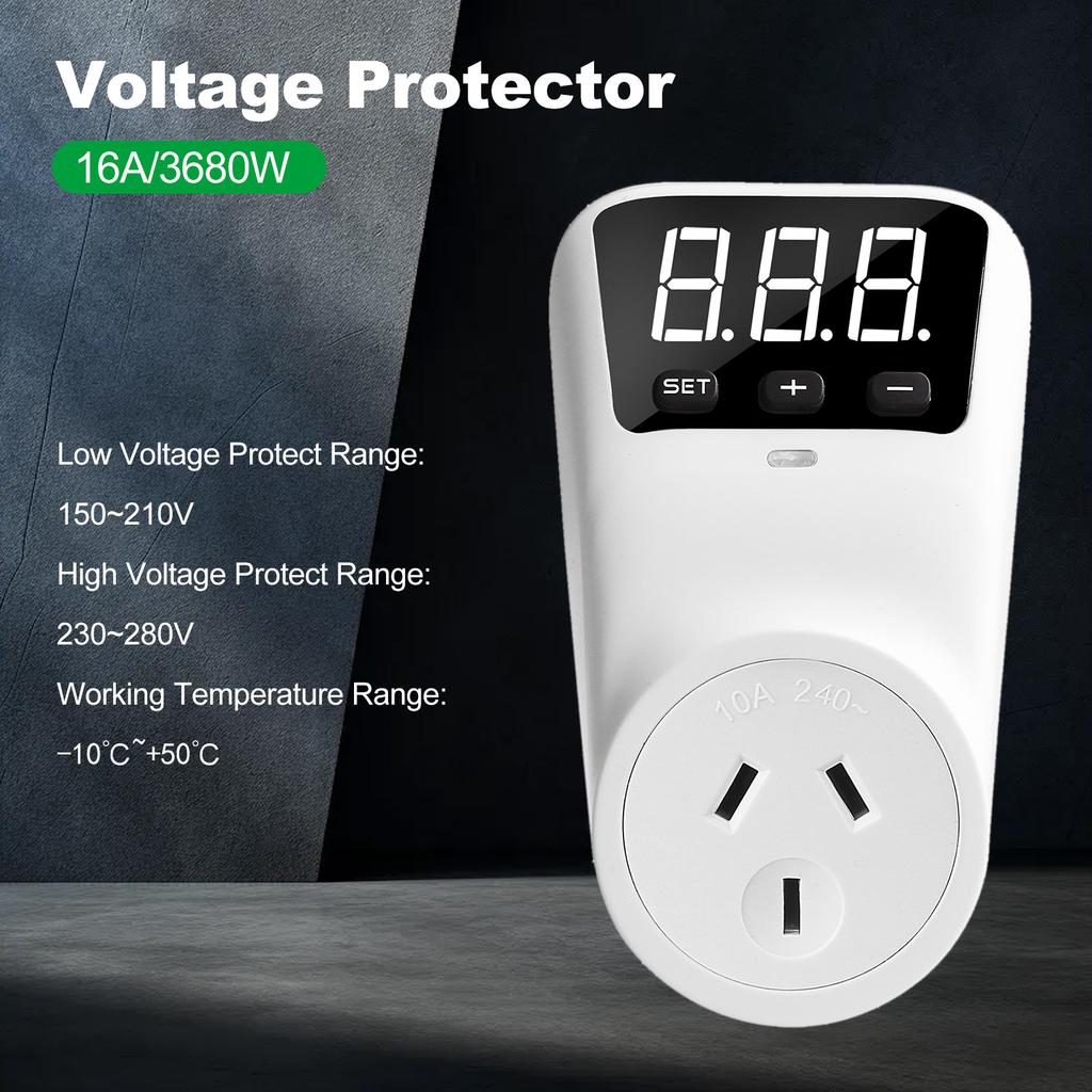 HLP02 Digitale automatische Spannungsschutzsteckdose 230 V 16 A LCD-Display Überspannungsschutzsteckdose