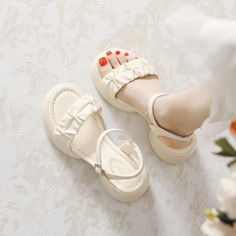 thick-soled open-toed sandals women's new summer casual one-word thick heel soft-soled Baita beach high heels