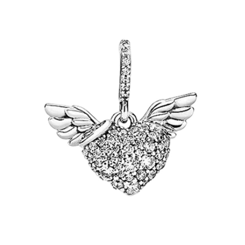 Sparking Butterfly Heart Clip Charm Beads Dangle Silver Bracelet Necklace For Diy Jewelry Women Gift