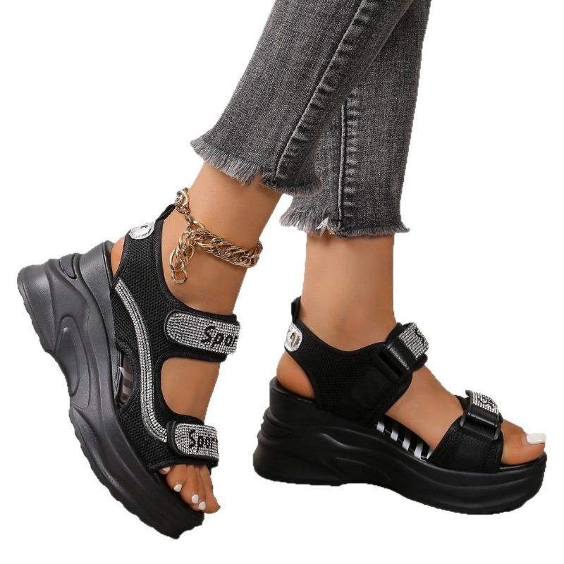 Grote Maat Dames Sandalen Zomer Ronde Neus Muffin Dikke Zool Strass