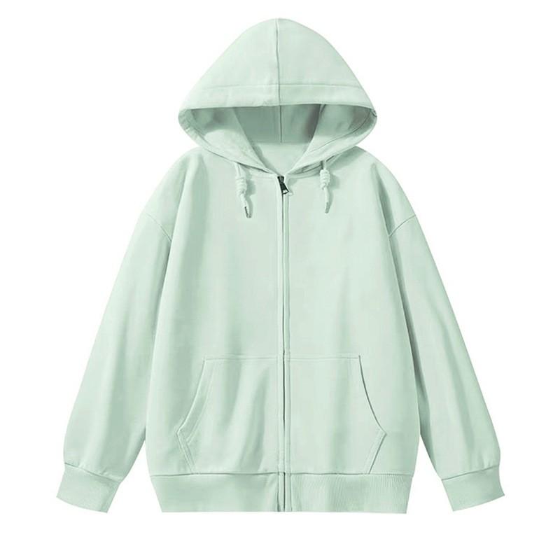 Womens Oversized Long Sleeve Hooded Zip-Up Top Loose Fit Mid-Length Casual T-Shirt In Milk Silk Fabric