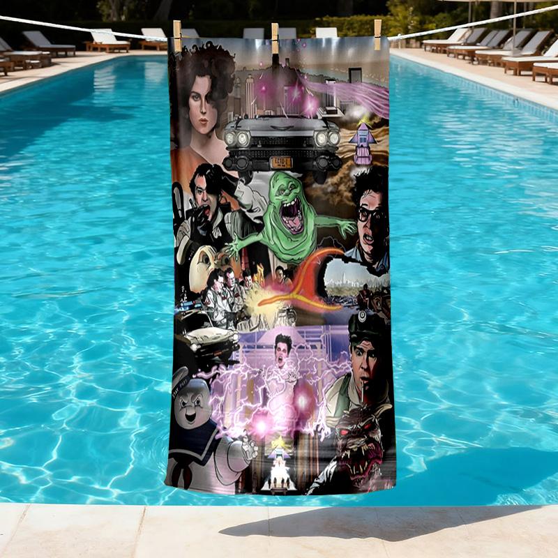 Ghostbusters Print Beach Towel Design, Soft, Lightweight. for Home Bathroom, Spa, Pool, Yoga, Surfing, Camping, Gift for Family, Friend