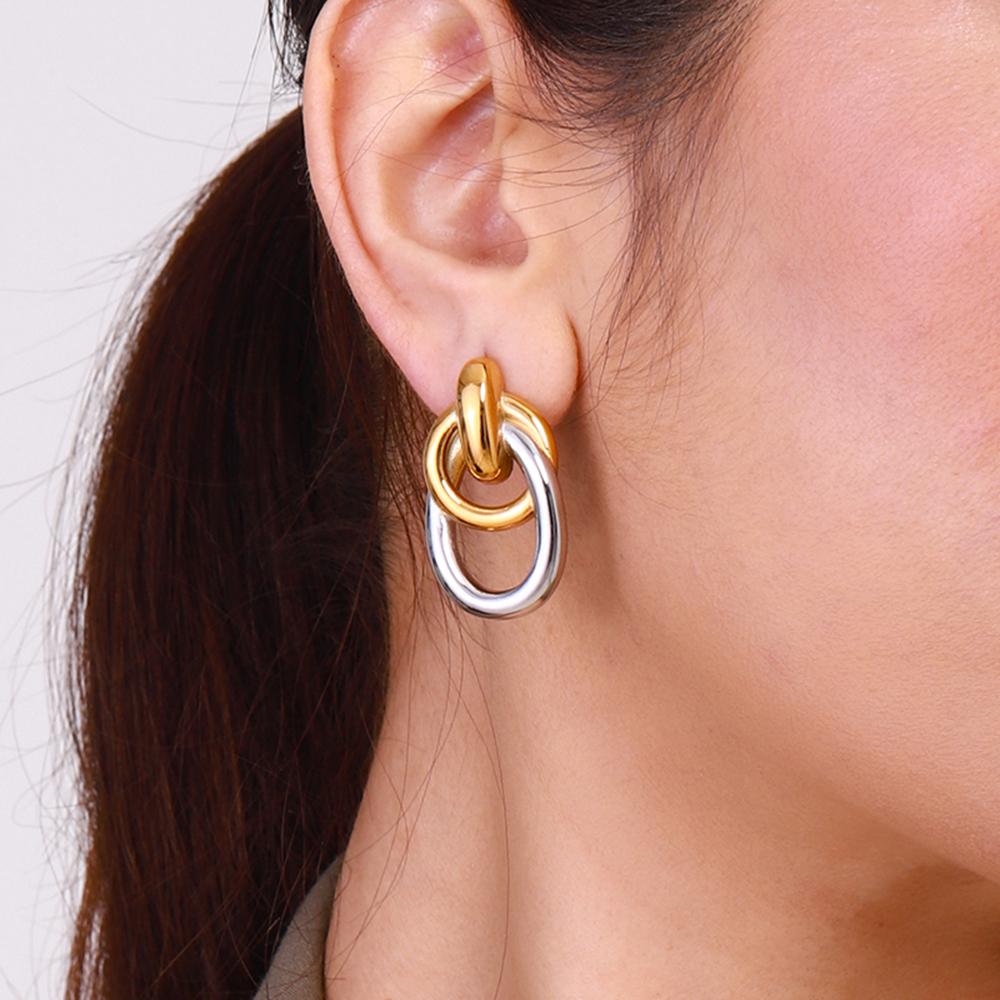 Youthway Modernes Design Edelstahl Glatt Geometrisch Oval Kreis Hohl Ohrringe für Damen Trendiger Schmuck Geschenk