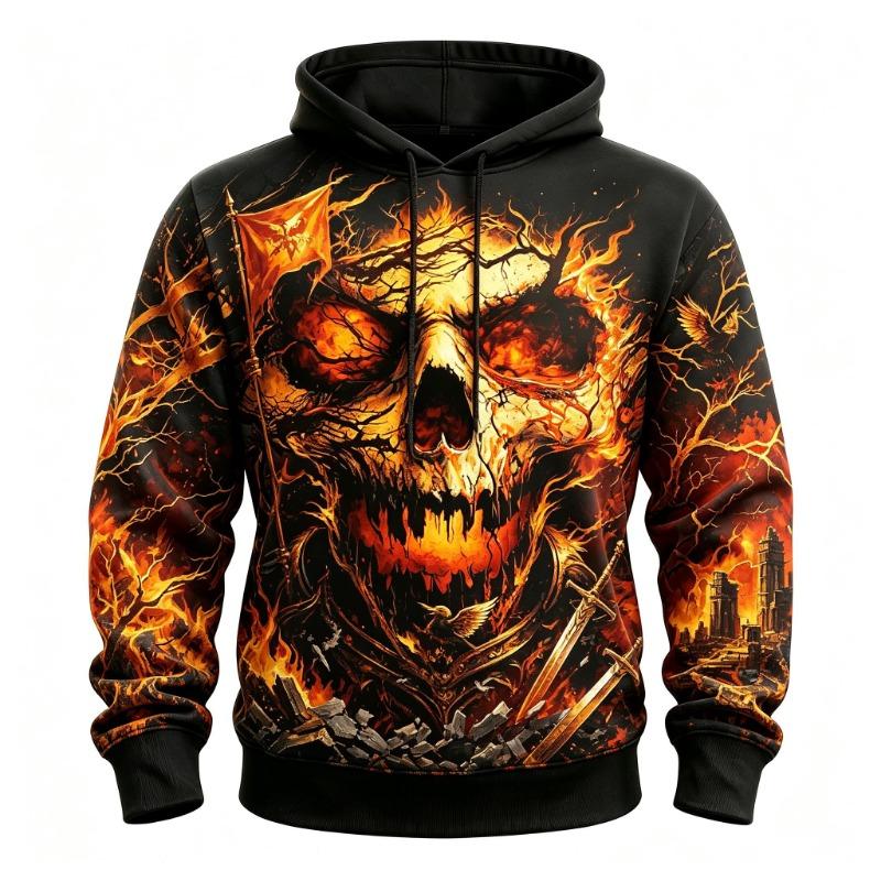Men's Bloody Red Eyes Skull Dead Tree Full Print Hoodie Halloween Gothic Long Sleeve Pullover Sweatshirt For Cosplay Party
