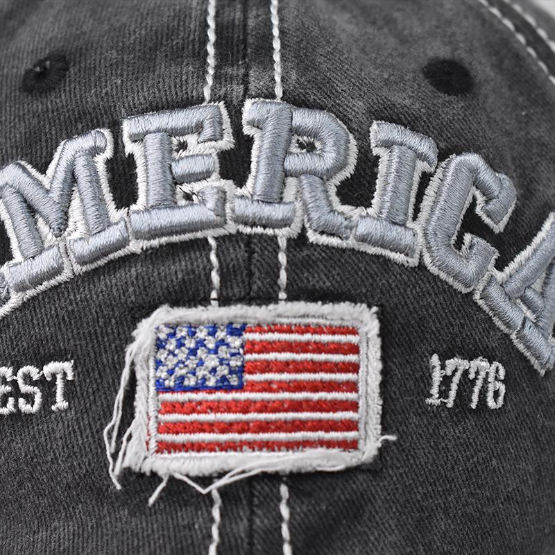 Pure Cotton Washed Holes National Flag Embroidery Baseball Cap Foreign Trade European and American Independence Day Cap