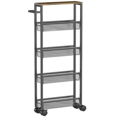 Küchenwagen Servierwagen mit 5 Ebenen, Rollwagen Küchenregal mit Arbeitsplatte, Rädern, Griff, 47 x 13 x 96,5 cm, Schwarz
