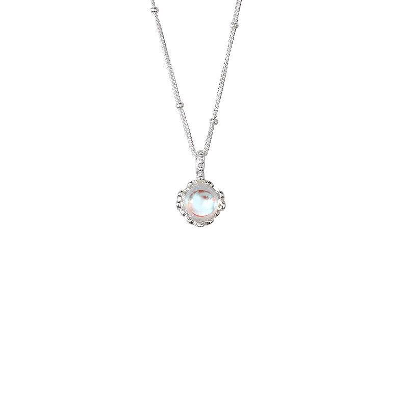 S925 Moonstone Flower Necklace - Women's Fashion, Light Luxury, Elegant Collarbone Chain