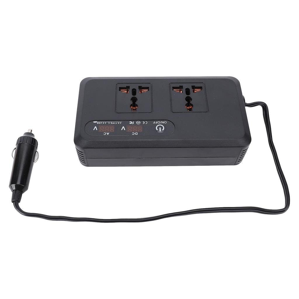 200W DC to AC Car Inverter 12V DC USB Type C Fast Charging Car Outlet Adapter Converter with 2 Universal Sockets for