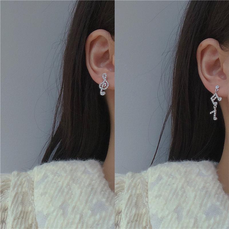 Asymmetrical Musical Note Earrings - Summer 2025 Trendy Design for Women, Silver Needle