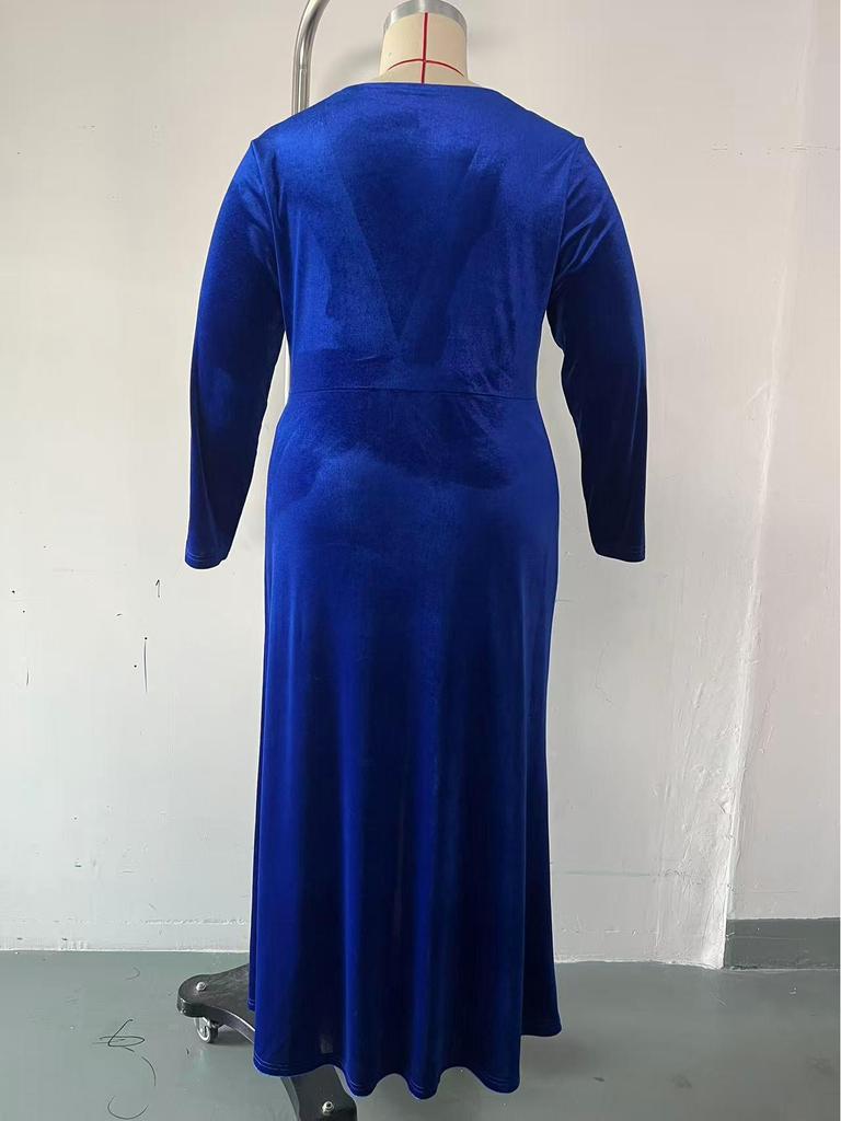 2025 Women's Velvet V-Neck Pleated Bodycon Dress - Elegant Autumn/Winter Slim Fit with Slit