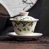 Hand Painted Camellia Gaiwan Ceramic Porcelain Tea Tureen Bowl Rotatable Lid Saucer Retro Teacups Tea Ceremony Teaware Drinkware