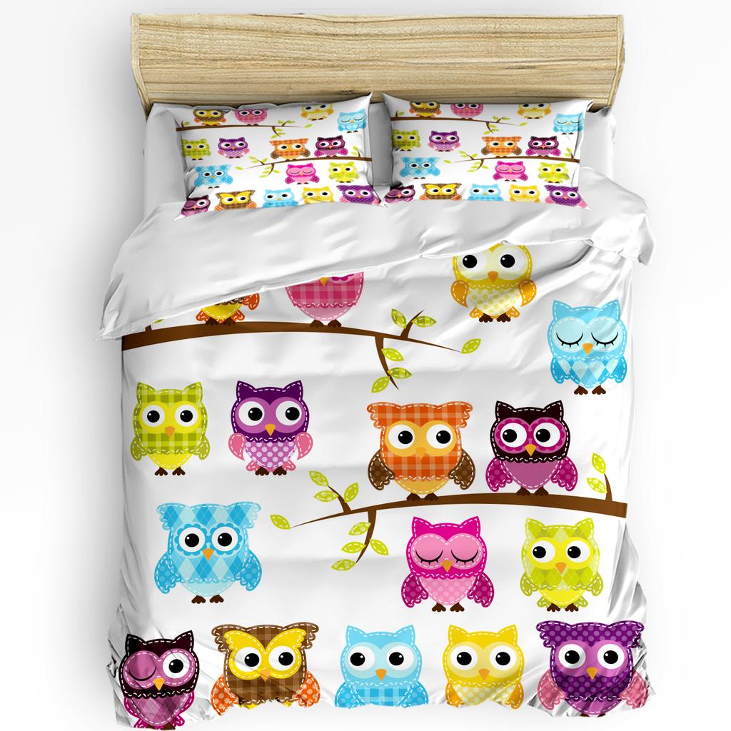 Cartoon Owl Animals Kawaii Bedding Set 3pcs Boys Girls Duvet Cover Pillowcase Kids Adult Quilt Cover Double Bed Set Home Textile