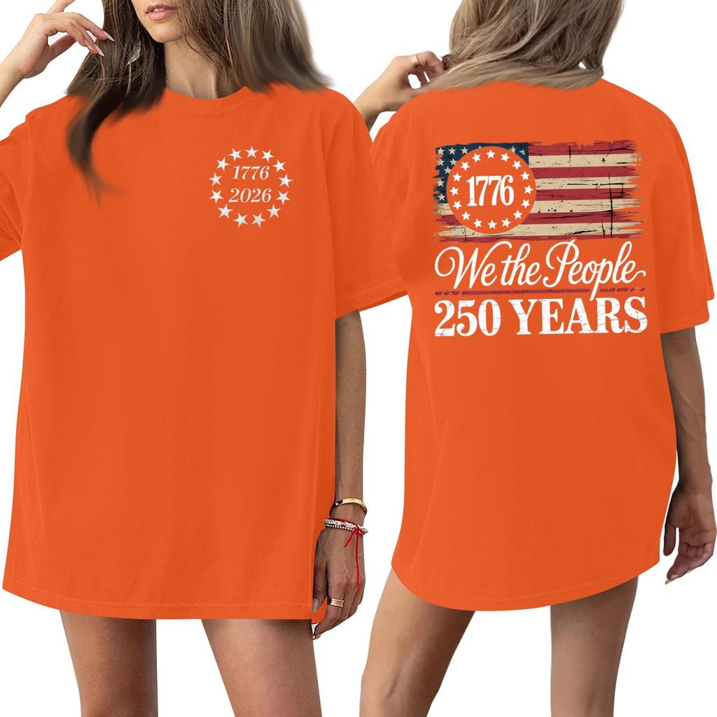Women's Casual Crew Neck Short Sleeve T-Shirt Loose Fit Graphic Print 250th Anniversary Commemorative Top