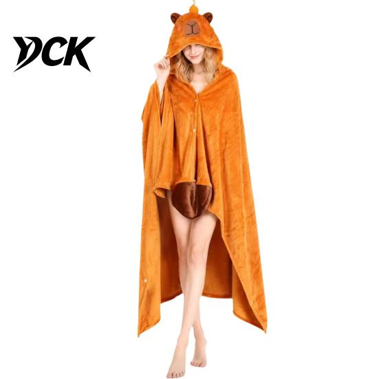 Langarm-Plüschdecke Tier-Tragbarer Hoodie für Damen, Übergroßes Flanell-Sweatshirt Weiche Loungewear-Decke, Knopfleiste Cosplay-Umhang Nachtwäsche