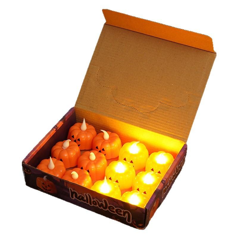 12Pcs Halloween Pumpkin Lights Glow In The Dark Electronic Candle Decorative Props for Party Haunted House Festival Scene Setup Scary Ghost Lanterns