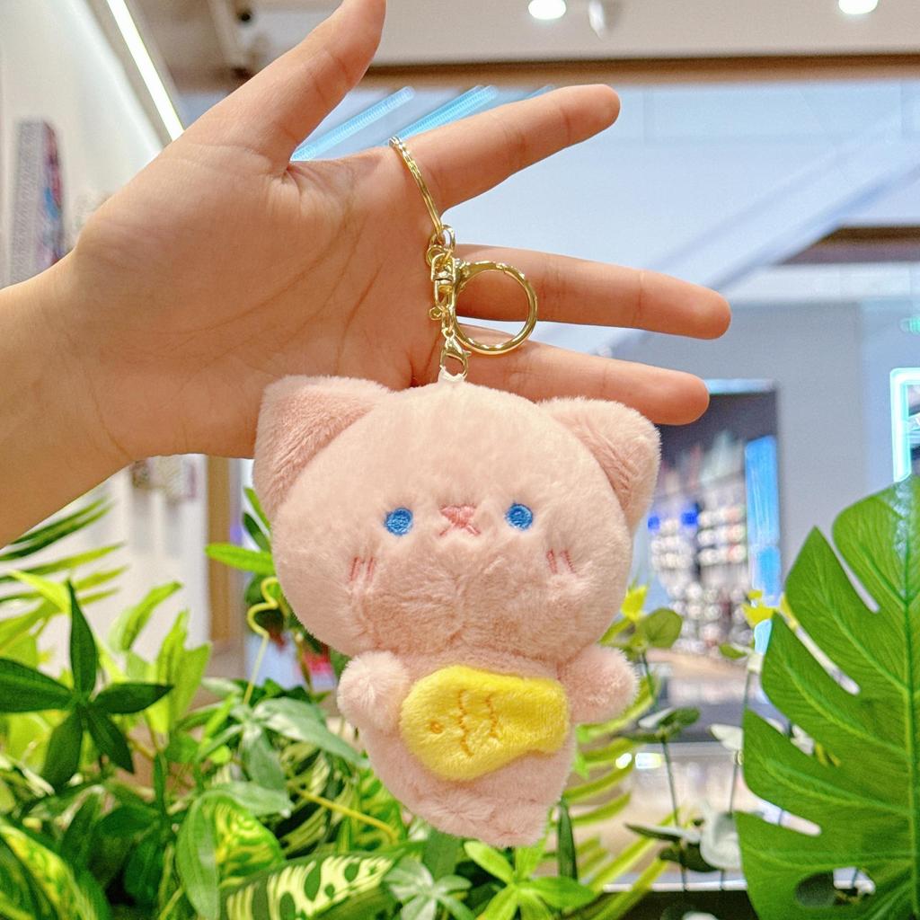 Cute Cat Mimi Plush Keychain: Hugging Fish Backpack Ornament Doll