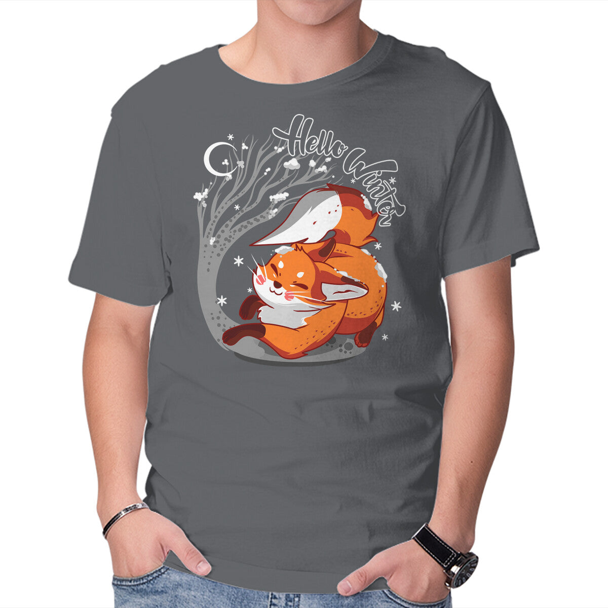 Unisex Crew Neck T-Shirt Hello Wild Winter Graphic Short Sleeve Casual Tee XL