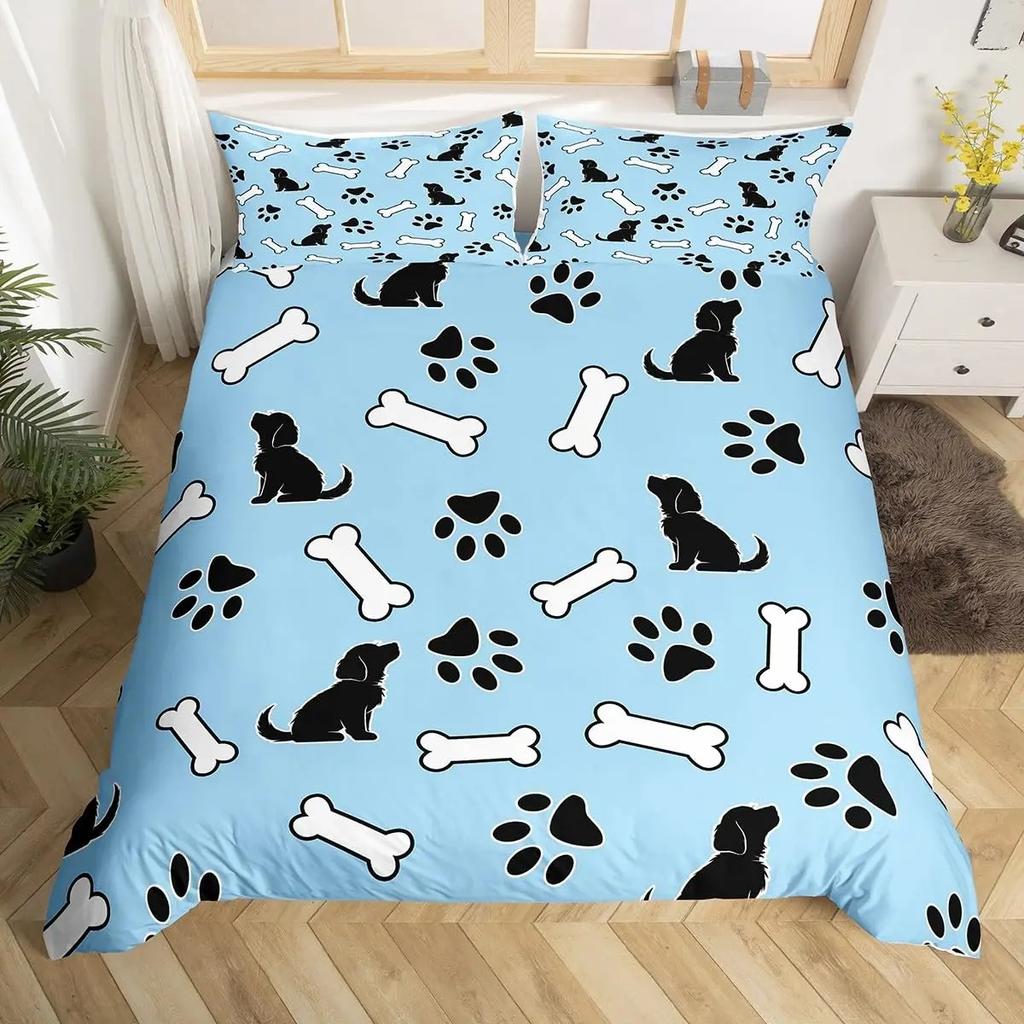 3D Print Dog Paw Print Bedding Set King Purple Galaxy Puppy Footprint Duvet Cover Pets Animal Themed Quilt Cover Set