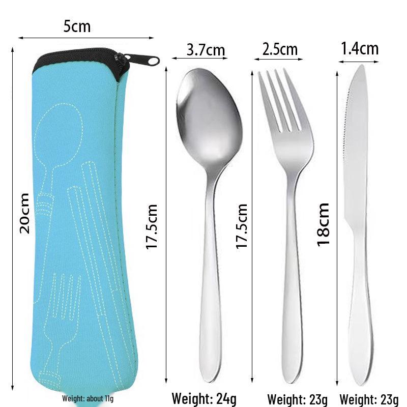Stainless Steel Cutlery Set: Knife, Fork, Spoon with Cloth Bag - Portable for Student or Picnic Use