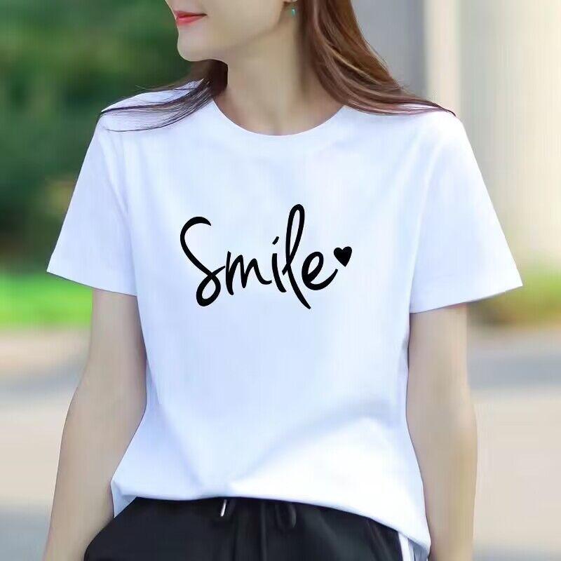 White Short Sleeve Round Neck T-shirt Loose Slimming and Fashionable Half Sleeve Top