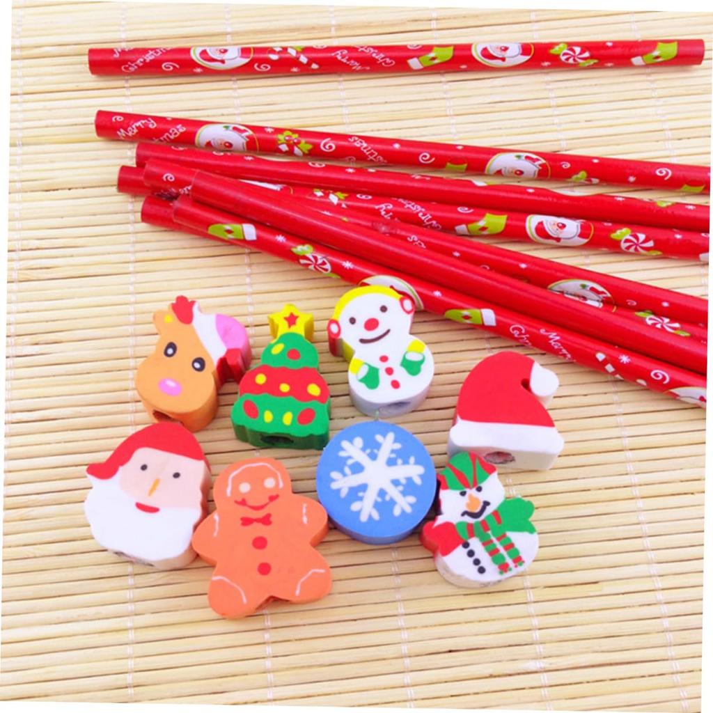 25 Christmas Christmas Kids Christmas Goods Bag Christmas TPR Pencils with Assorted for School Pencils, Stationery, Filler, Eraser, Wooden, Colors,