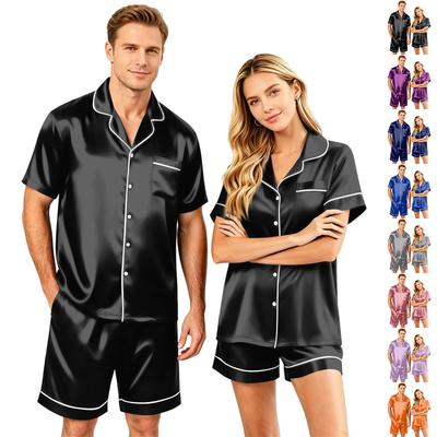 Couple Matching Pajama Set Short Sleeve Button Down Shirt and Shorts Set Soft Casual Sleepwear Available In Sizes S To XXXXL
