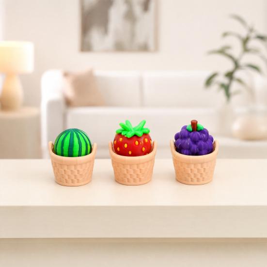 3D Printed Fruit Fidget Clicker Toy, Cute Press Button Sensory Toy, Miniature Fruit Basket Stress Relief Toy for Office Desk