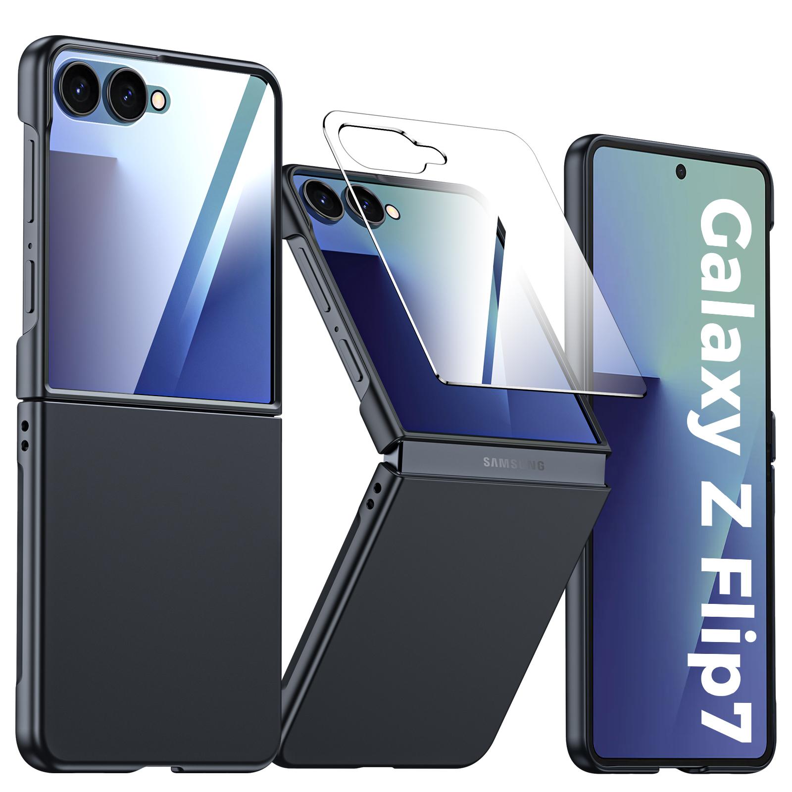 Для Samsung Galaxy Z Flip 7 с защитной пленкой HD, защитой экрана, противоударным чехлом для телефона с защитой от царапин - черный чёрный