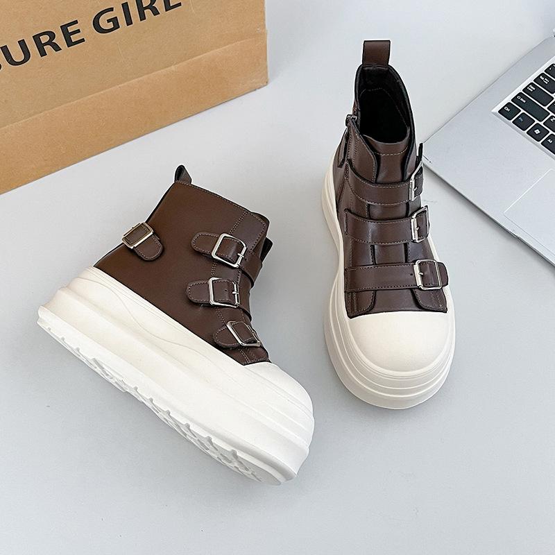 Popular Thick-soled Small Man Height-increasing Martin Boots Women's 2025 Autumn New Side Zipper High-top Casual Muffin Short Boots