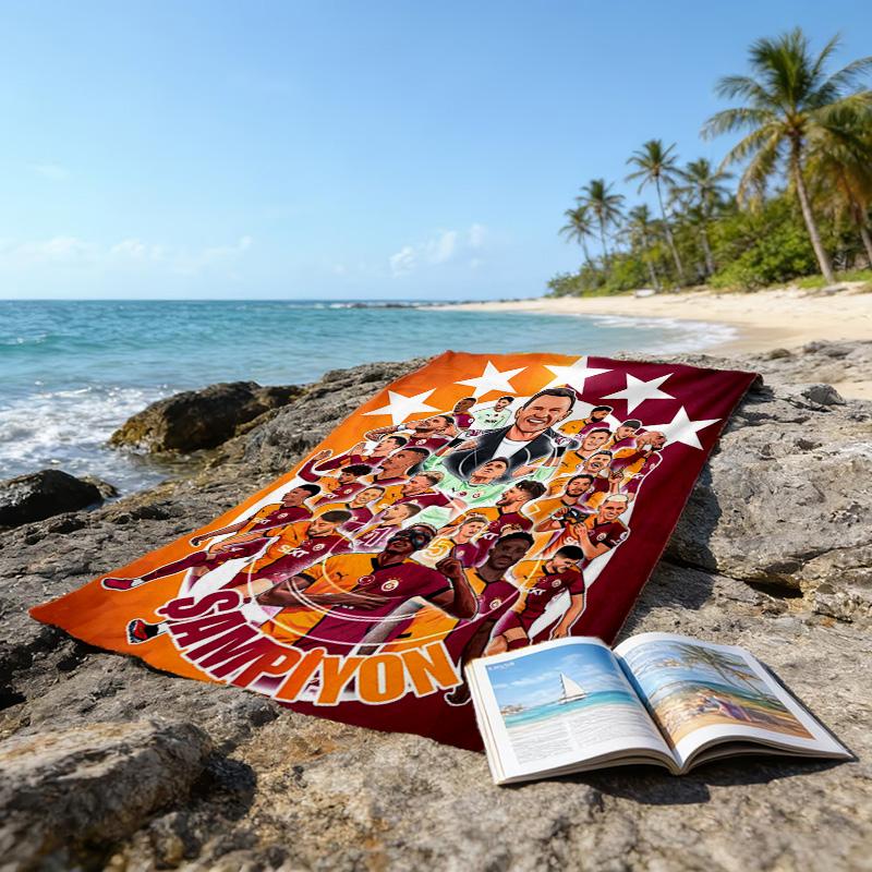 1 Stück Fußballmannschaft (2) Strandtuch, Strand- und Meeresufer-Schwimmbadausstattung, Modisches Muster, Rechteckig, Reiseutensilien