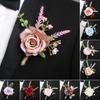 6pcs Rustic Artificial Rose Boutonniere Corsage Set Dusty Rose White Wristband Prom Suit Flowers for Wedding Ceremony