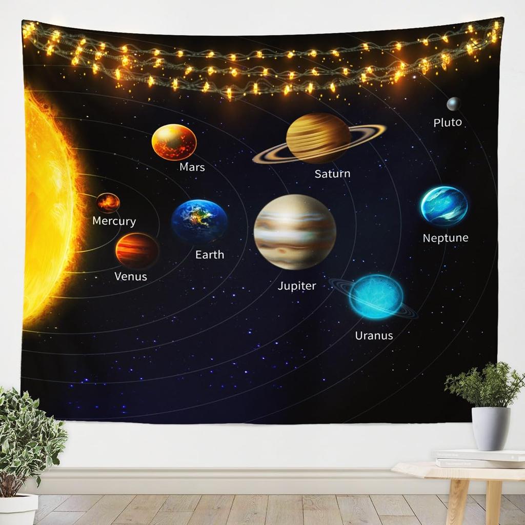 Galaxy Tapestry Outer Space Wall Tapestry for Boys Kids Universe Themed Tapestries Cute Cartoon Planet Rocket Print Wall Hanging