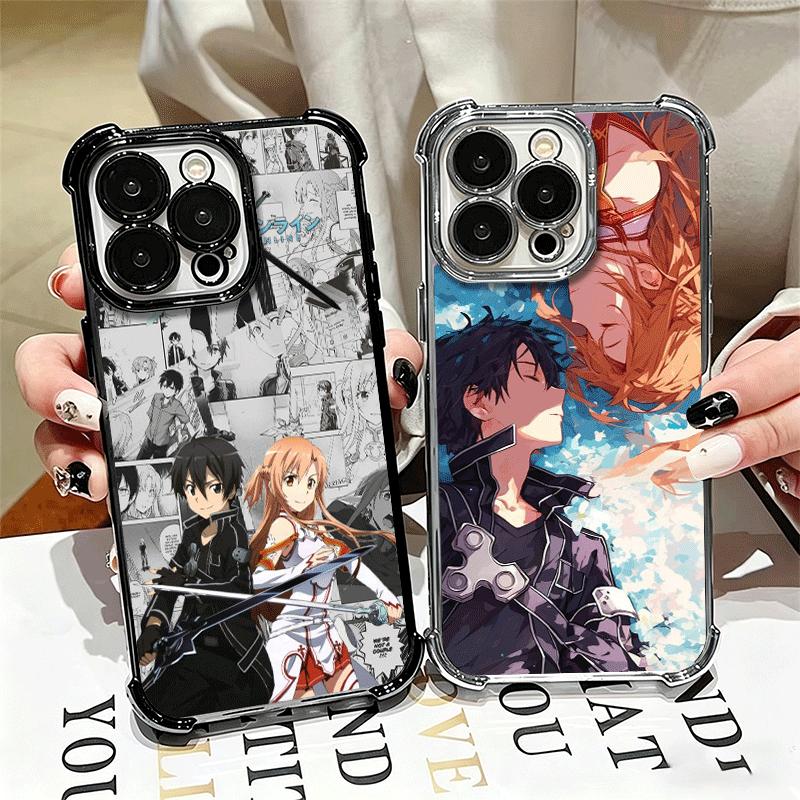Sword Art Online Anime Plating Phone Case For Iphone 16 17 Pro Max Air 16E 14 15 Plus 12 13 Mini Anti-Fall Airabag Cover