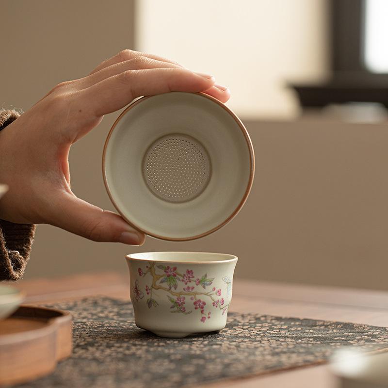 Light Luxury Ru Kiln Fair Cup Single High-grade Wisteria Flower Filter Kung Fu Tea Set Tea Haiyun Cup Male Cup Tea Set