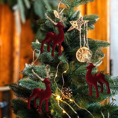 Christmas Reindeer Flocking House Deer Ornaments Christmas Centerpiece Reindeer For Desk Shelf Mantel Kitchen Tree Tabletop